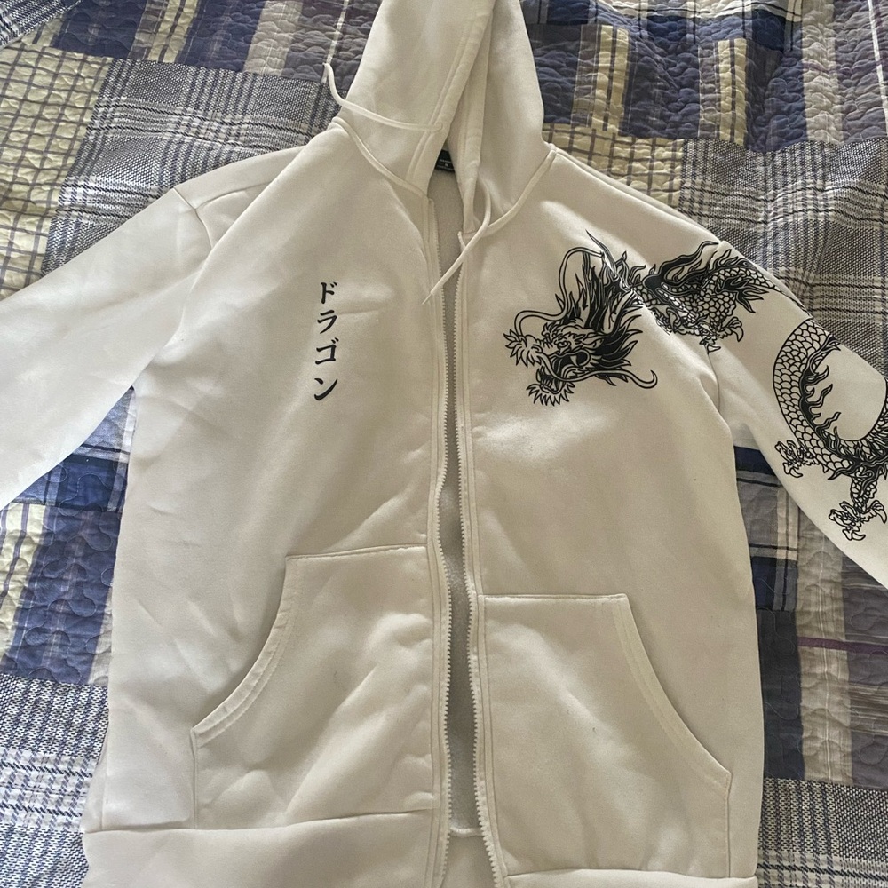 Manfinity White Hoodie with Black Label